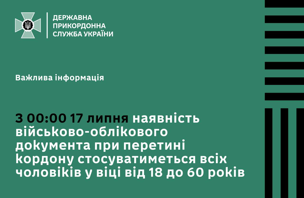 ДПСУ розповіла про перетин кордону чоловіками після 17 липня