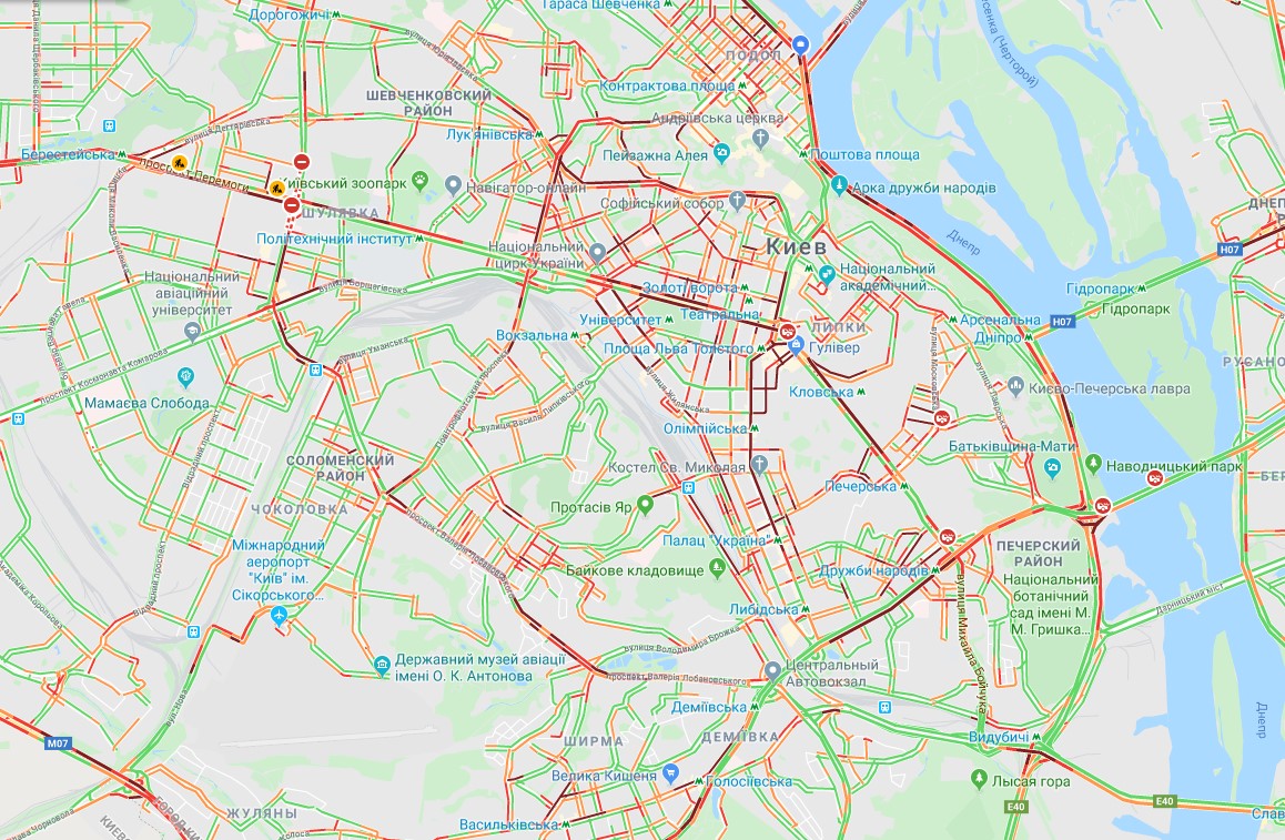 Пробки в Киеве на правом берегу 5 ноября