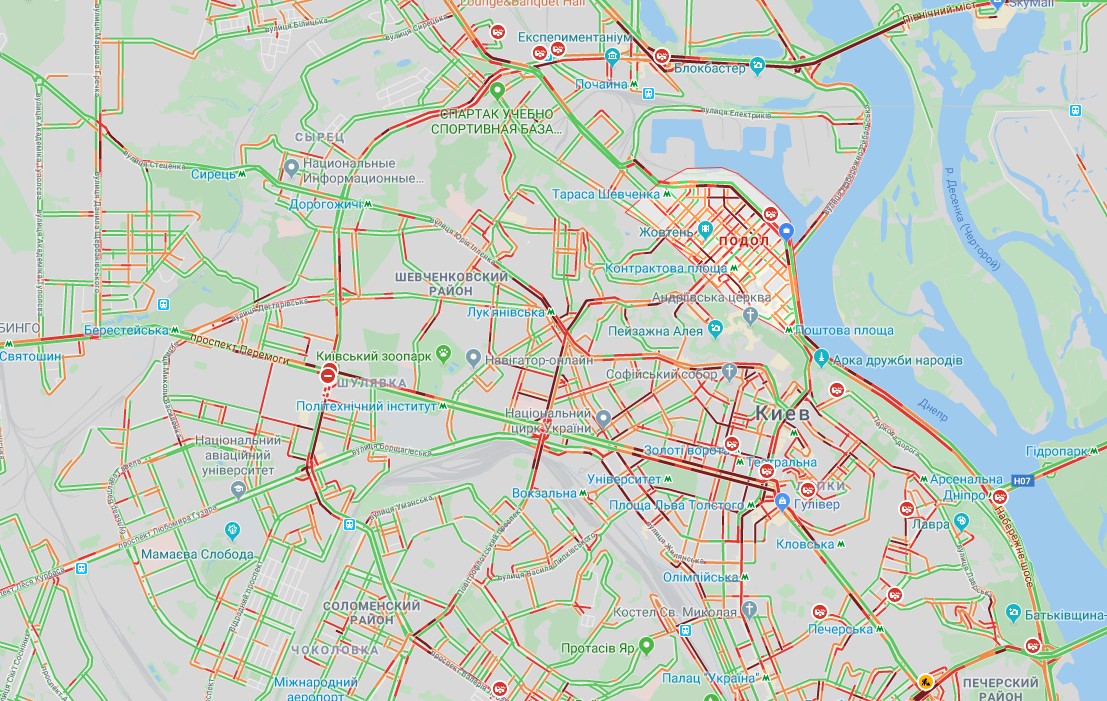 Пробки в Киеве на правом берегу 28 ноября 