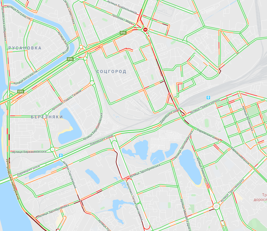 Фото: скриншот пробок на левом берегу Киева 31 октября