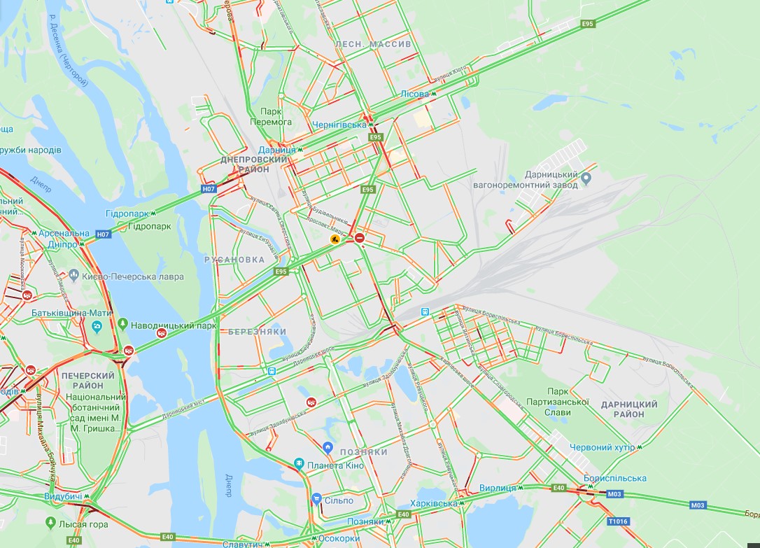 Пробки в Киеве на левом берегу 5 ноября