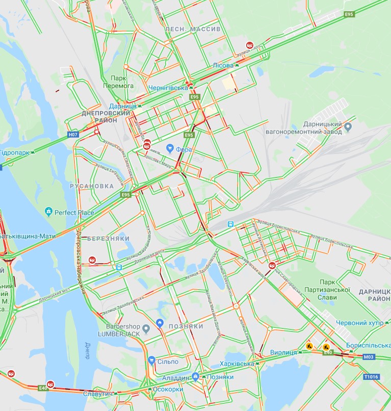 Пробки в Киеве на левом берегу 27 ноября 